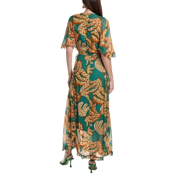 GREEN RAINING BANANAS MAXI WRAP DRESS - Picture 2 of 2
